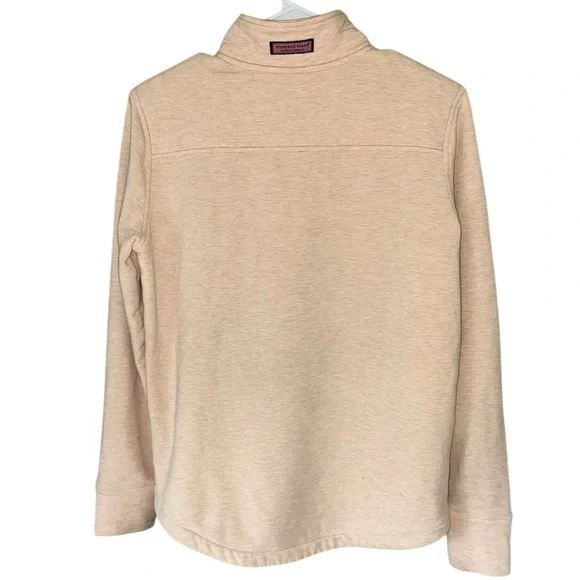 Vineyard Vines Women's Dreamscape Relaxed Shep Shirt Tan Quarter-Zip Heather Oat - Picture 6 of 8